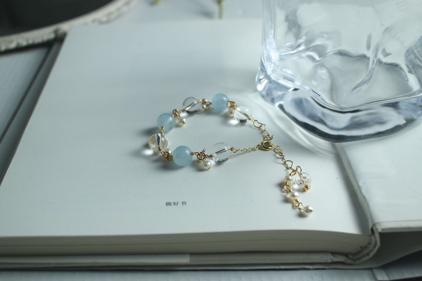 White & Aquamarine Crystal Bracelet