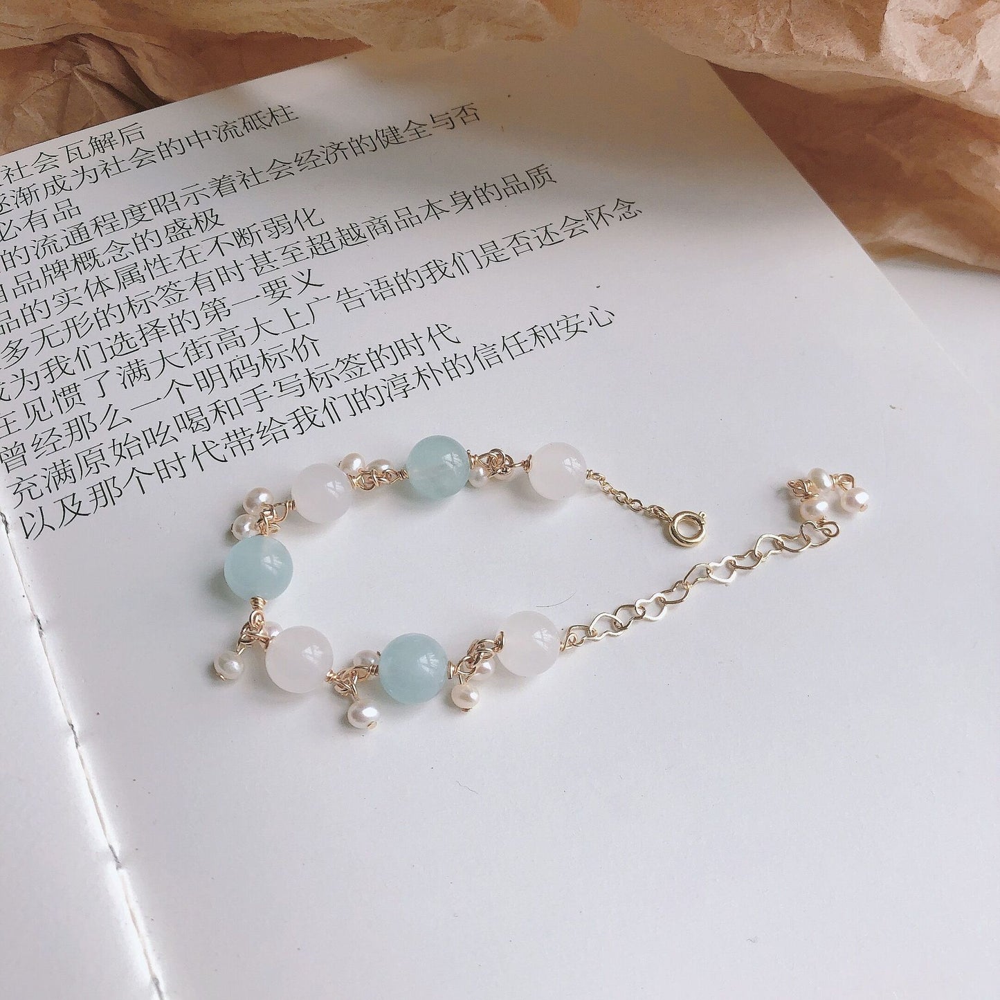 White & Aquamarine Crystal Bracelet